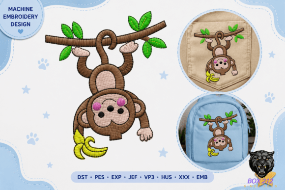Cute Monkey Embroidery Design