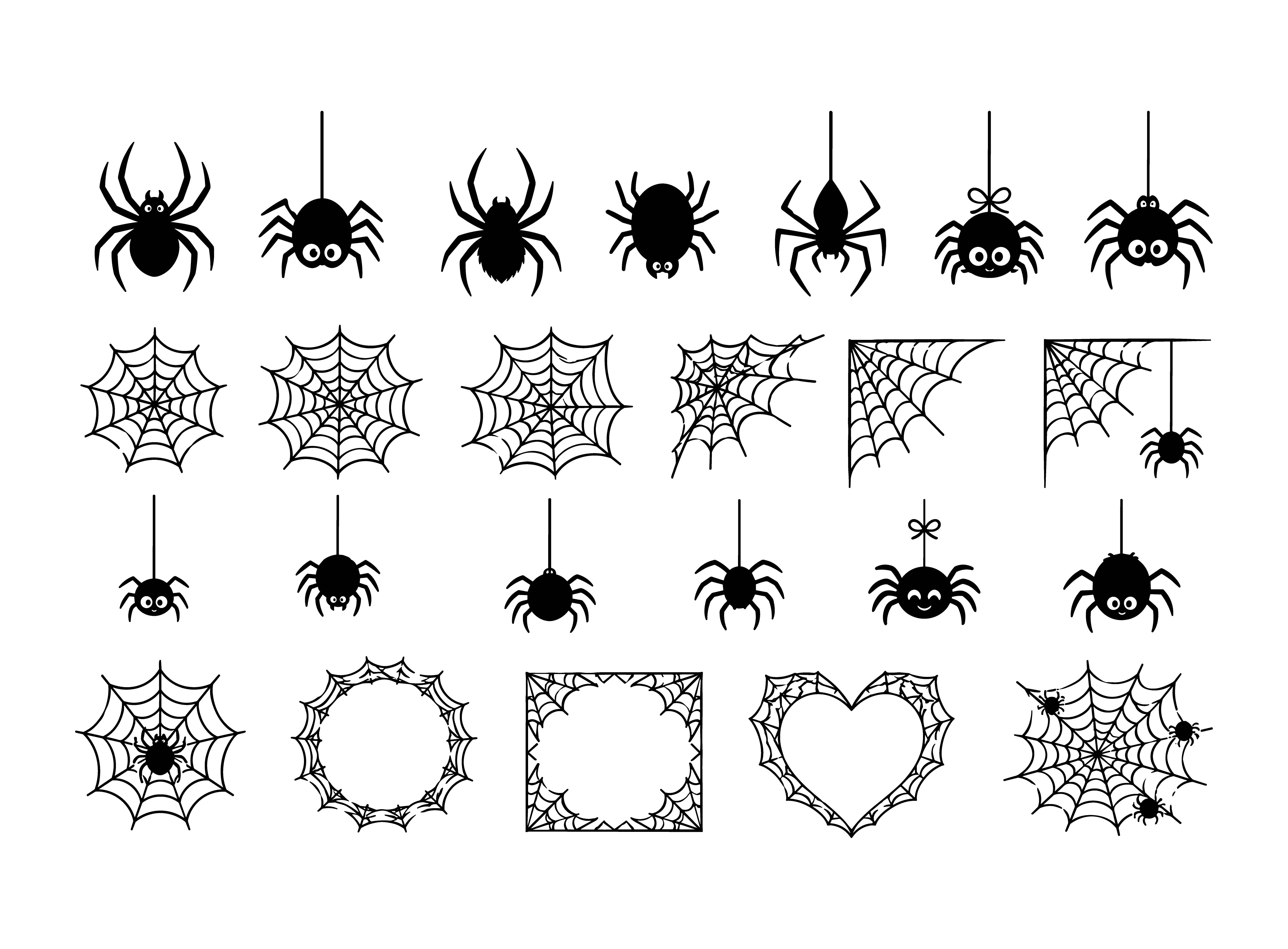 Cute Spider & Spider Web Frame SVG