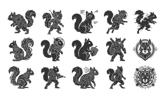 Cyberpunk Cyber Squirrel Vector Icons