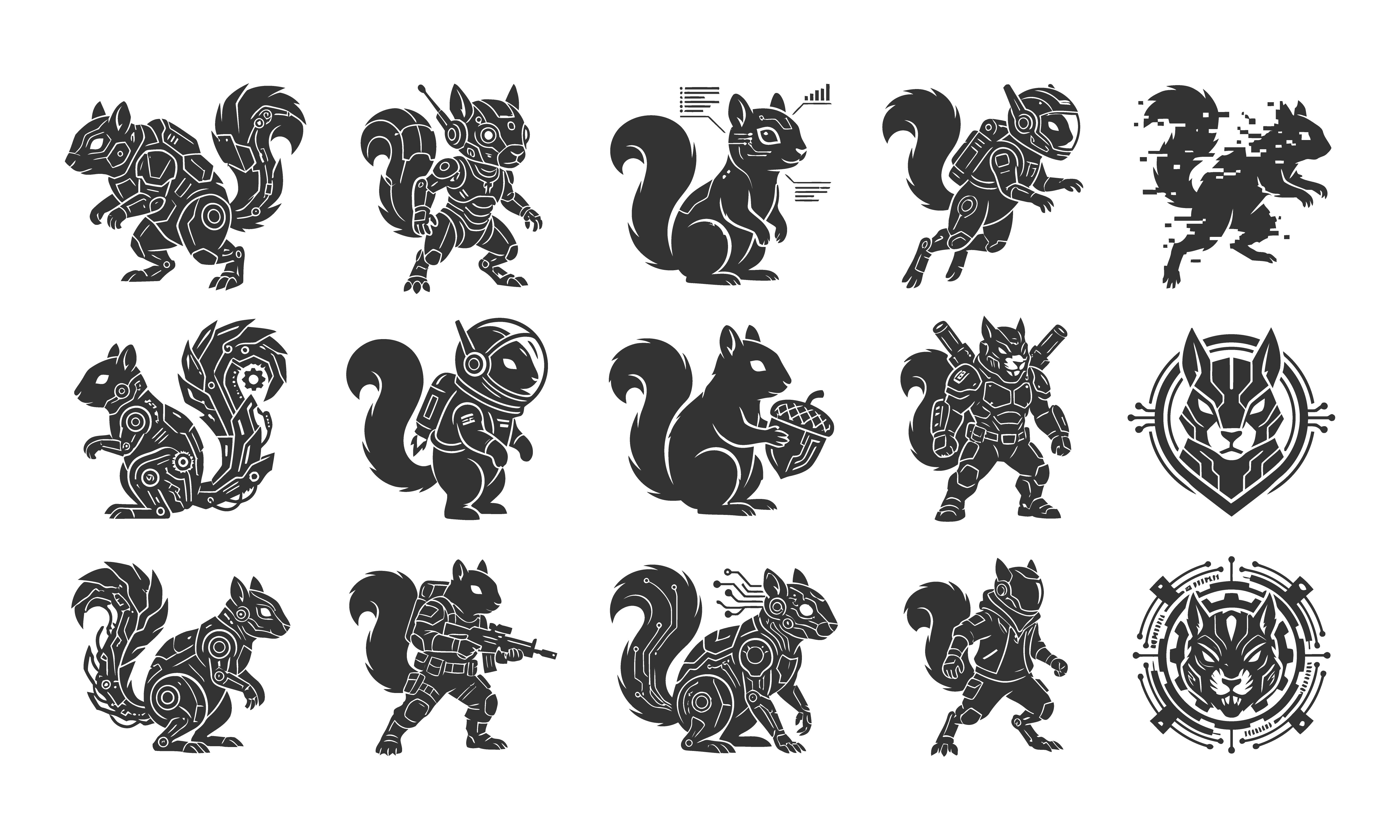 Cyberpunk Cyber Squirrel Vector Icons
