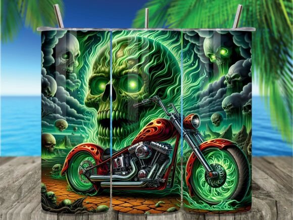 Green Skull Chopper Bike 20oz Tumbler