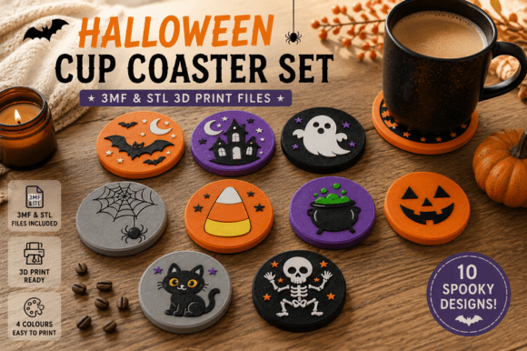 Halloween Cup Coaster 3D Print Pack | STL & 3MF Files - Image 1