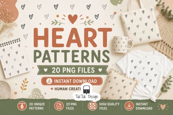 ❤️ Hand Drawn Heart Seamless Pattern PNG