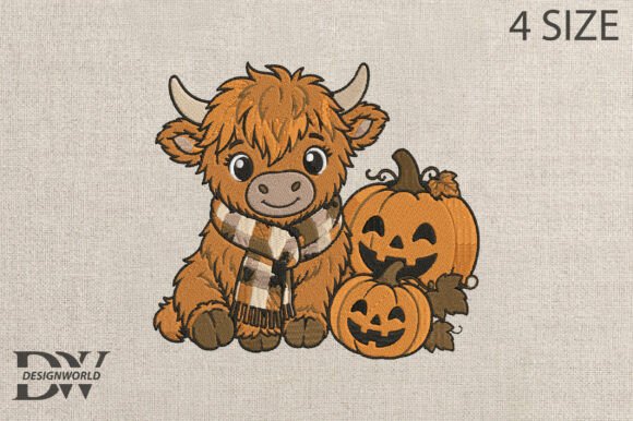 Highland Cow Embroidery Design