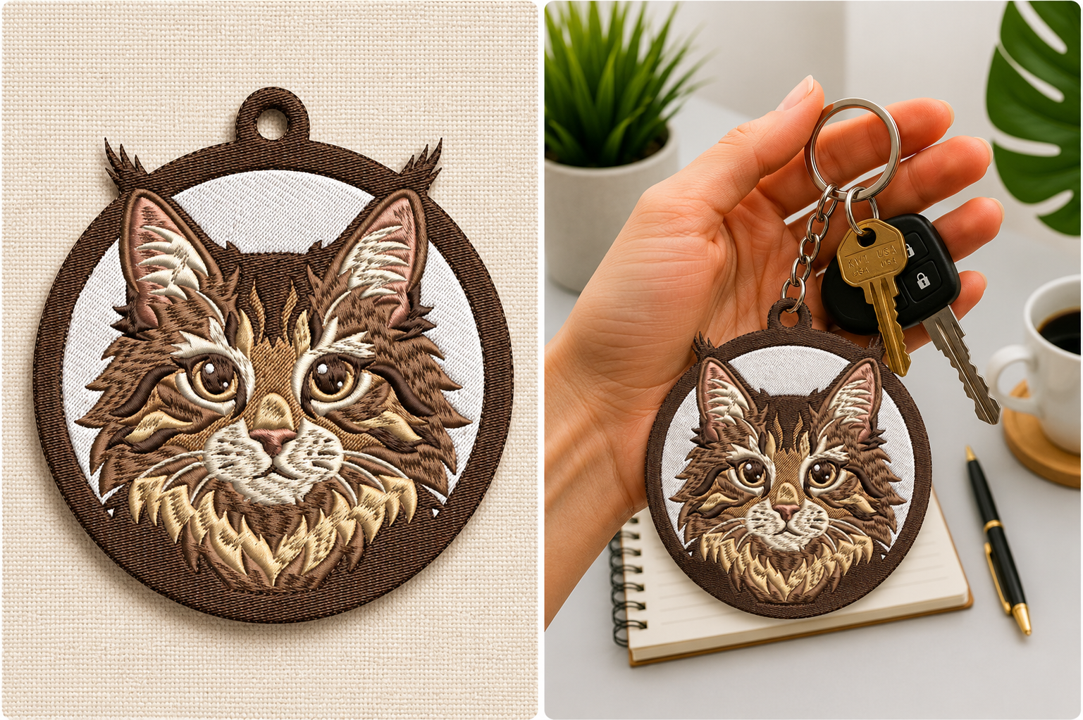 Maine Coon Cat Keychain Embroidery