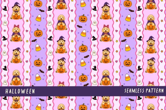 Preppy Halloween Cute Doodle Dog Pattern