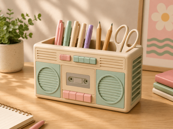 Retro Boombox Desk Organizer STL | Vintage 3D Print Cache - Image 1