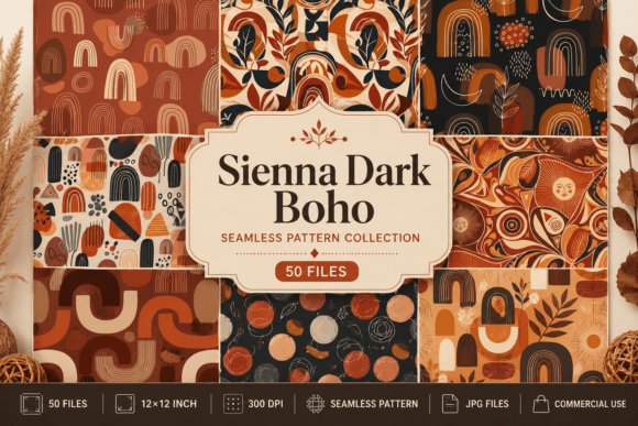Sienna Dark Boho Seamless Pattern Collection