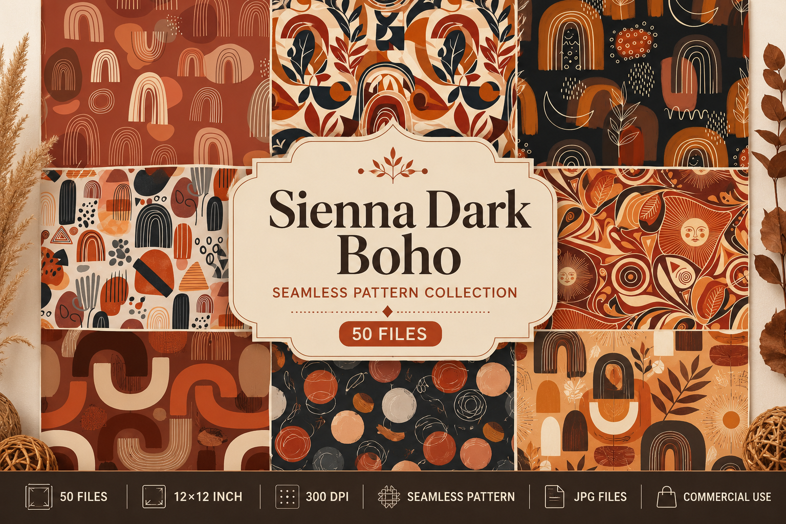 Sienna Dark Boho Seamless Pattern Collection