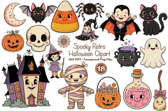 Spooky Retro Halloween Clipart