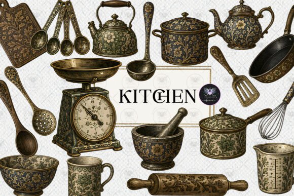 Vintage Floral Kitchen Clipart