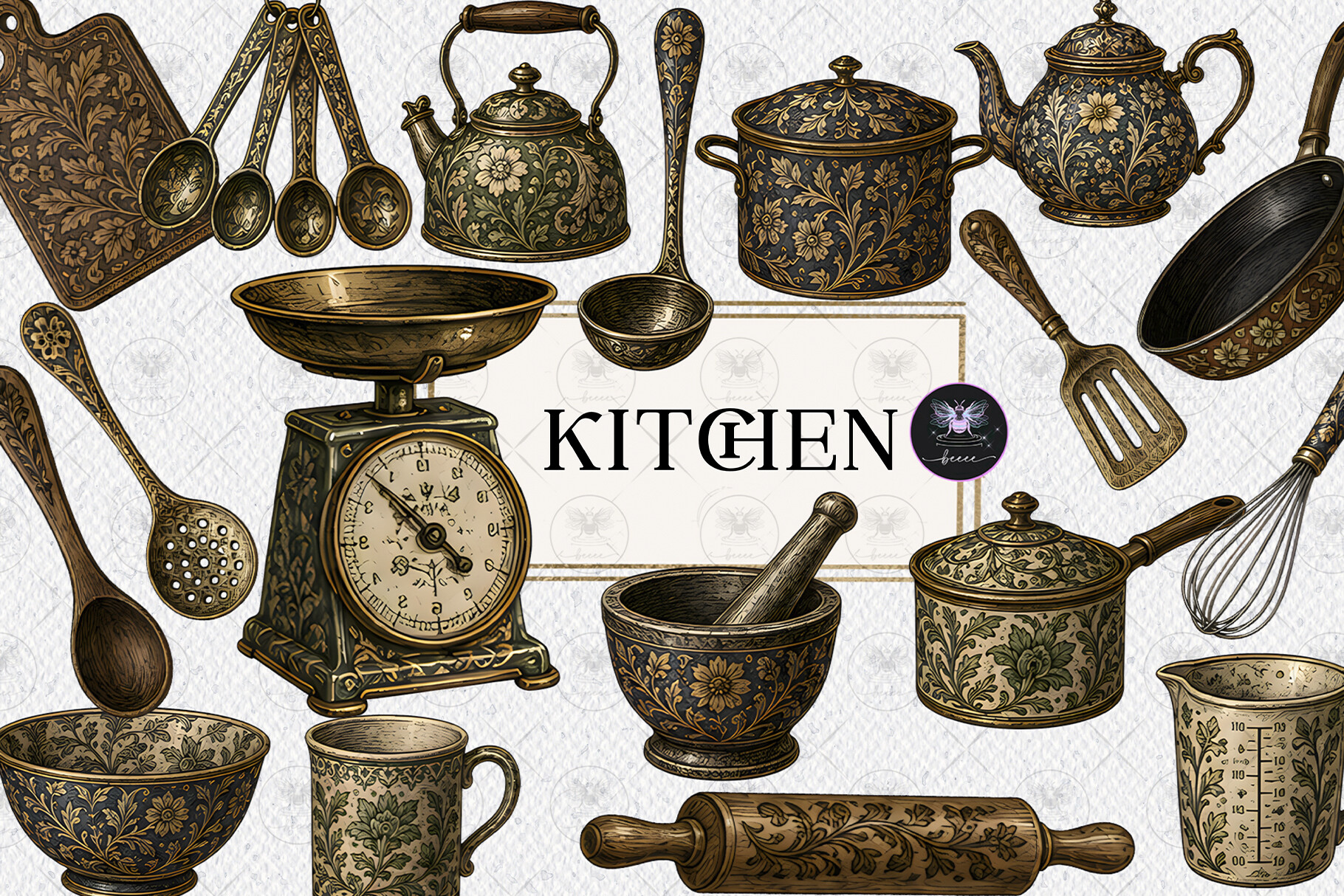 Vintage Floral Kitchen Clipart
