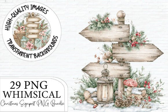 Whimsical Christmas Signpost PNG Bundle