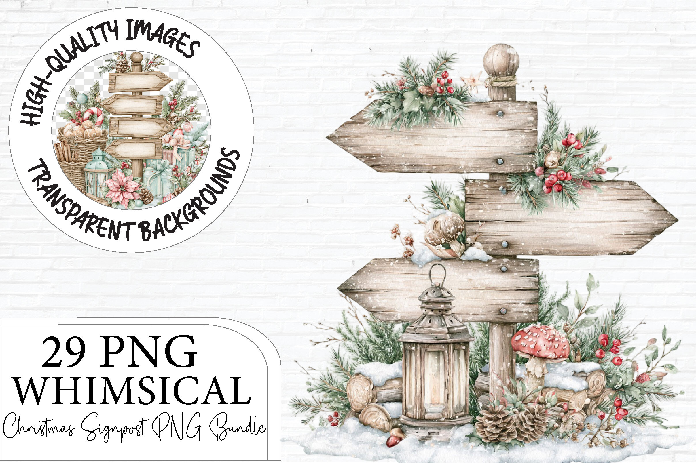 Whimsical Christmas Signpost PNG Bundle