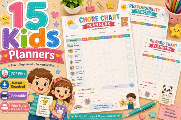 🌈 15 Kids Planner Printable Bundle PDF