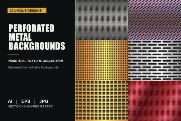 20 Perforated Metal Backgrounds Vector