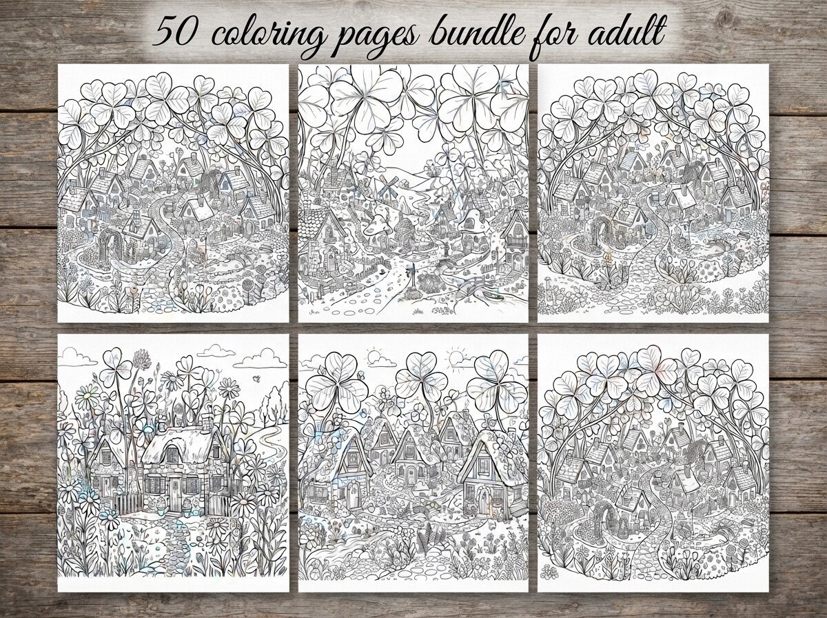 50 Fantasy Cottage Village Coloring Page