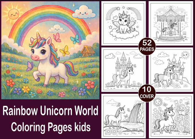52 Rainbow Unicorn World Coloring Pages