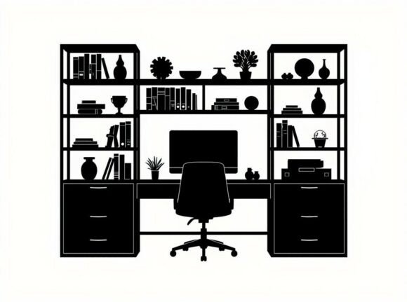 Black Silhouette of a Home Office Desk