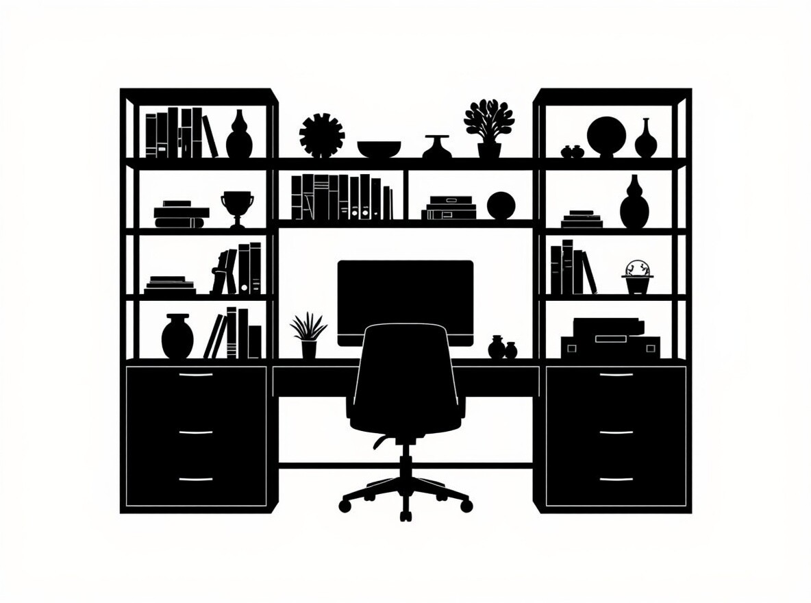 Black Silhouette of a Home Office Desk