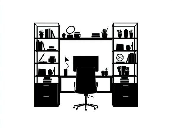 Black Silhouette of a Home Office Setup
