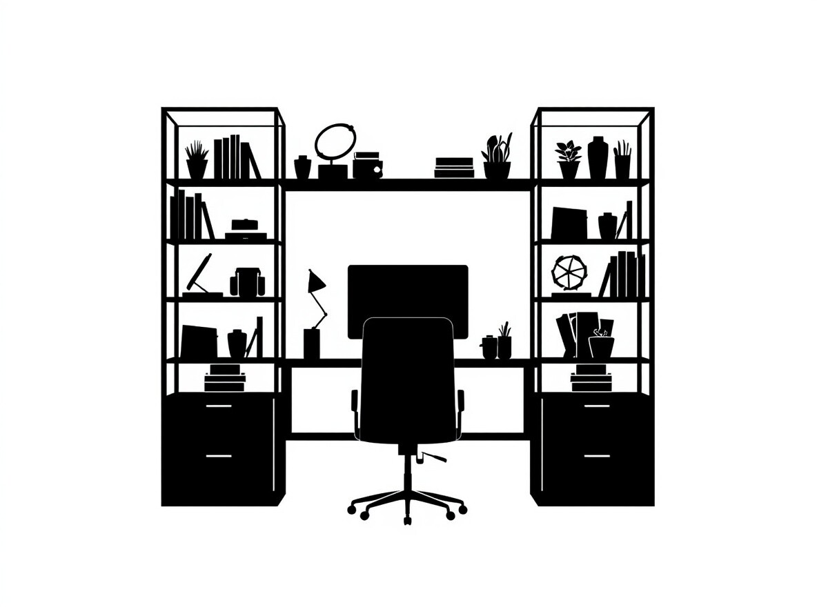 Black Silhouette of a Home Office Setup