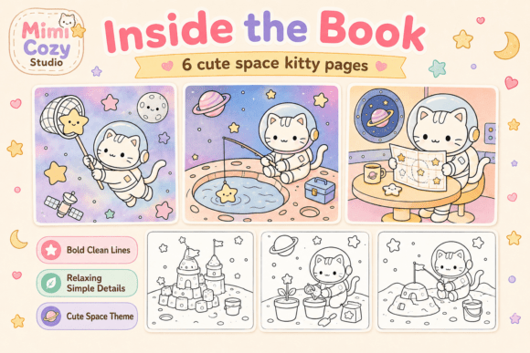 Cosmic Kitty Space Coloring Pages Pack