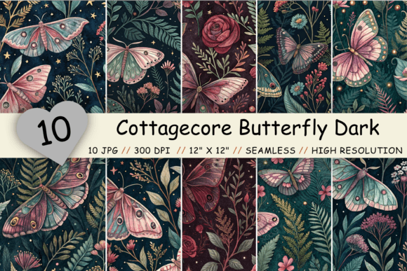 Cottagecore Butterfly Dark Digital Paper