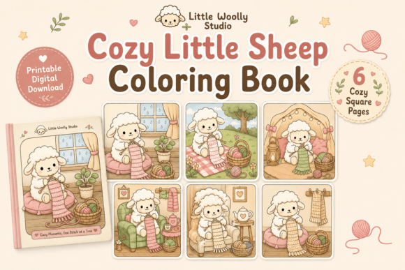 Cozy Sheep Knitting Coloring Pages Pack