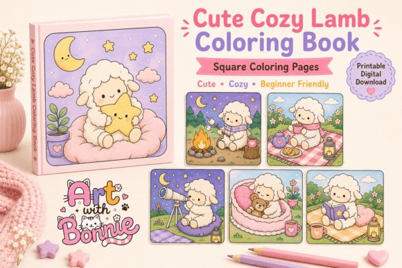 Cute Cozy Lamb Nighttime Coloring Pages