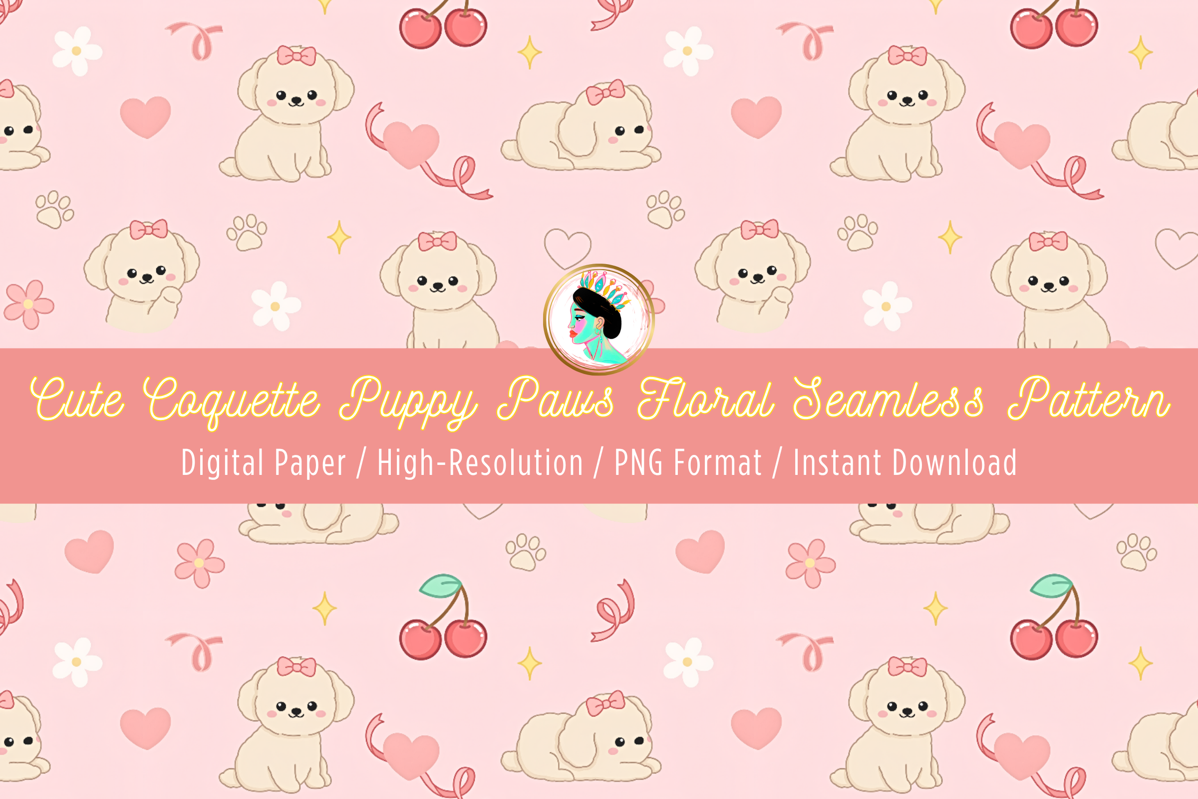 Cute Puppy Dog Coquette Seamless Pattern