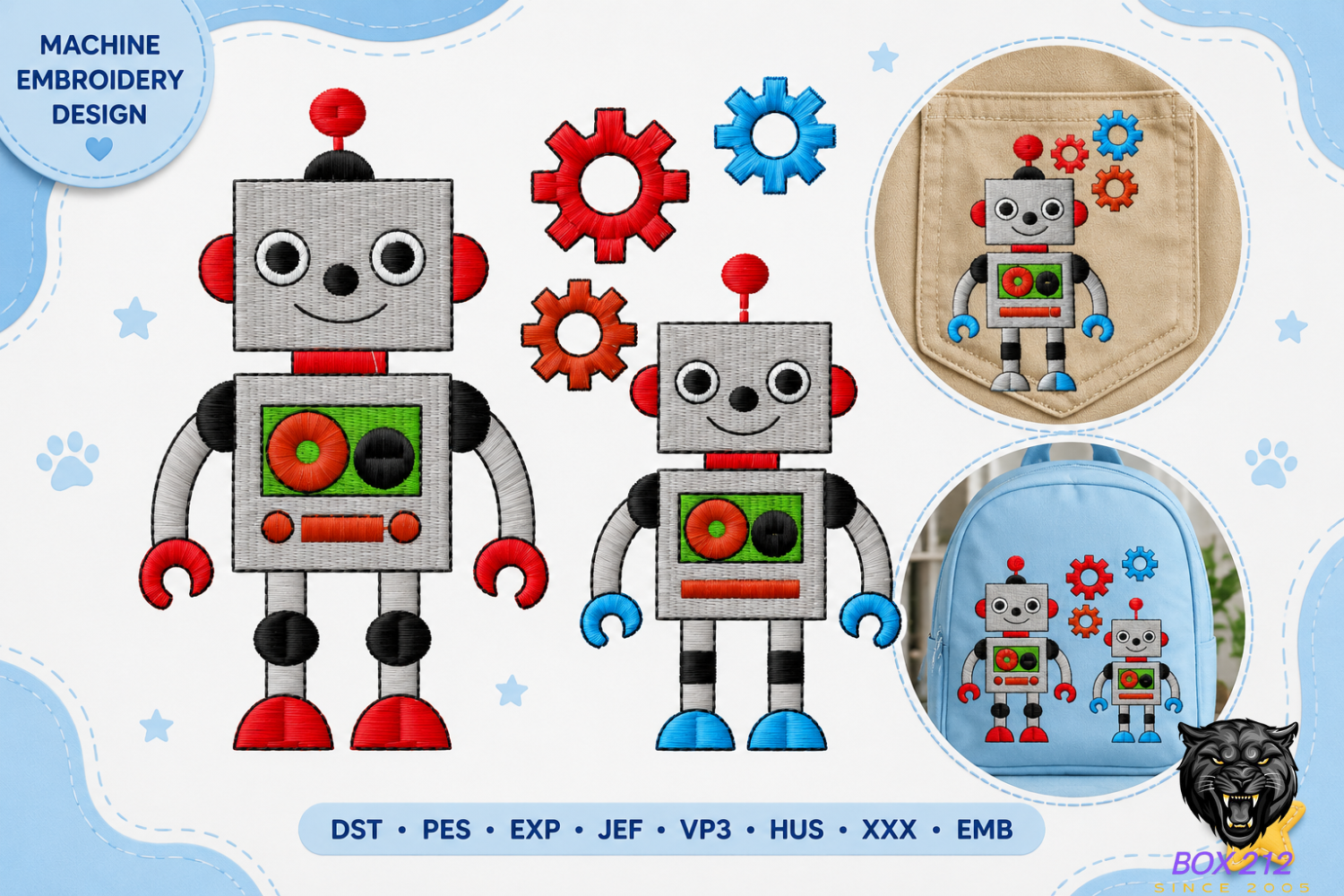 Cute Robot Embroidery Pattern