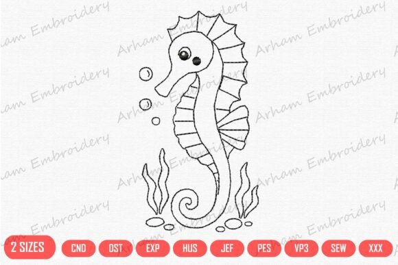 Cute Seahorse Line Art
