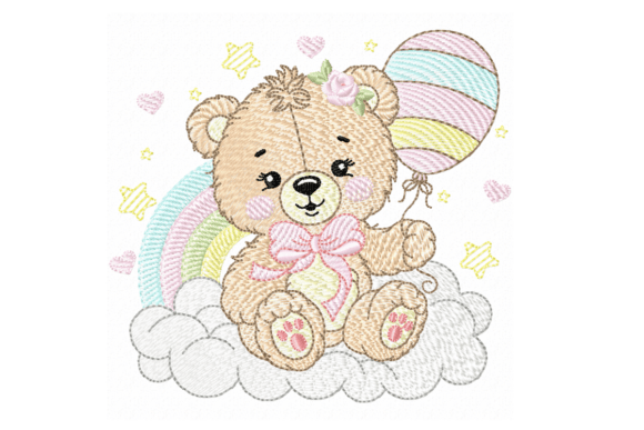 Cute Teddy Bear on Rainbow Embroidery