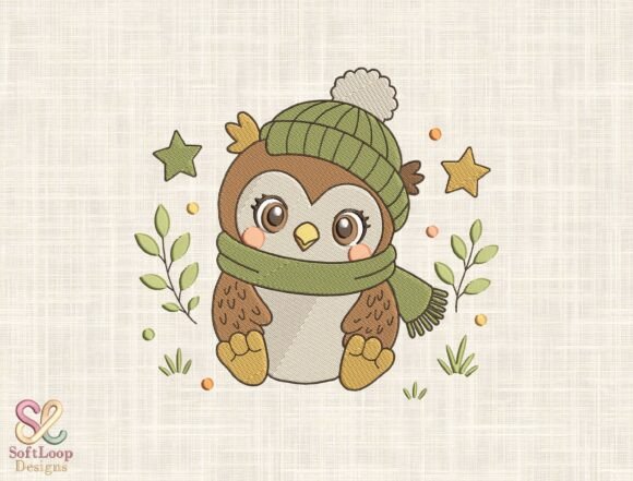Cute Winter Owl Embroidery Design