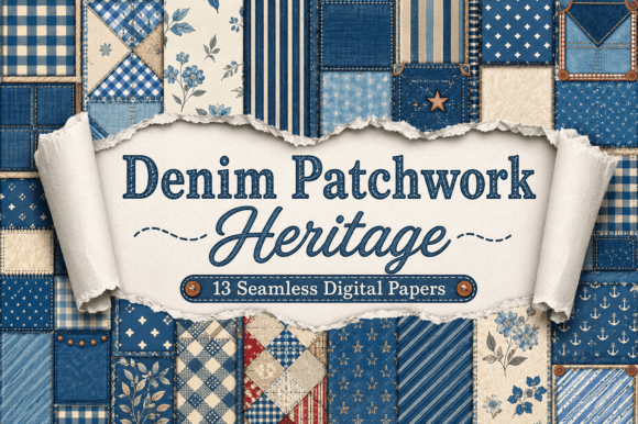 Denim Patchwork Heritage Digital Papers