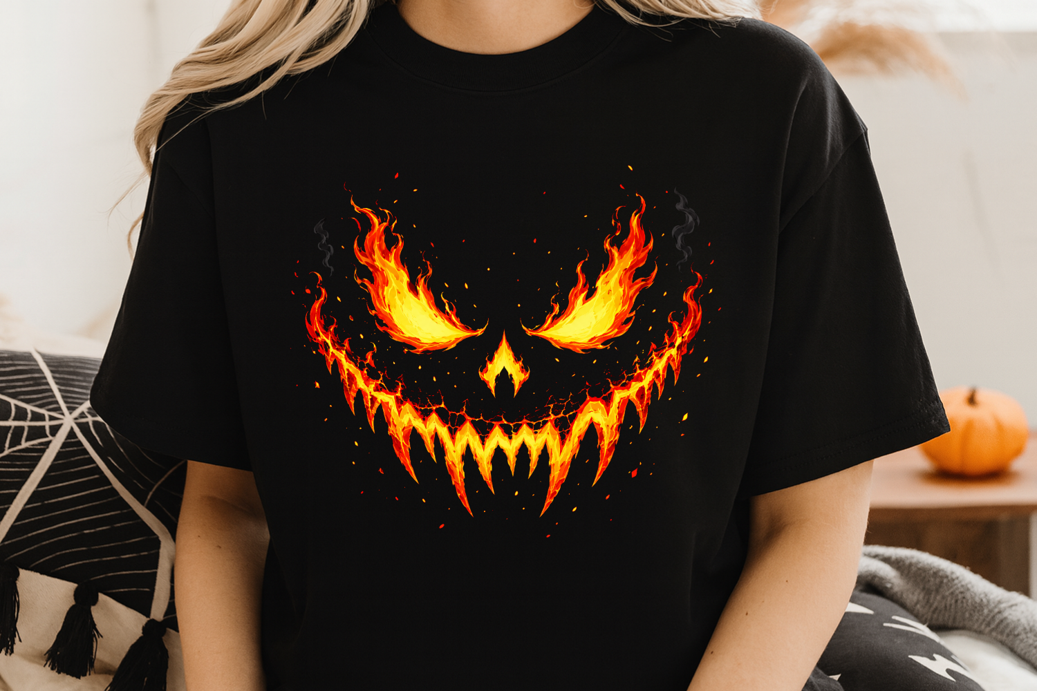 Flaming Pumpkin Face Halloween PNG