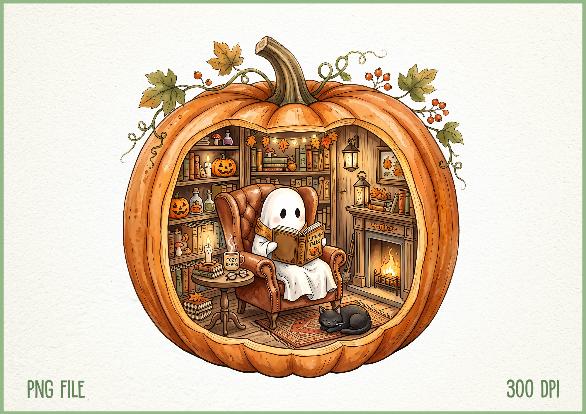 Ghost Reading Pumpkin Book PNG