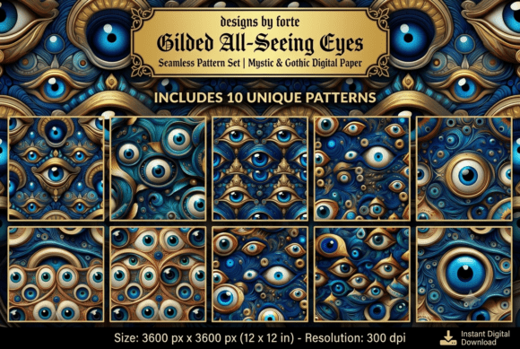 Gilded All-Seeing Eyes Seamless Patterns