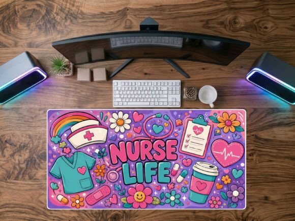 Groovy Nurse Desk Mat PNG Sublimation
