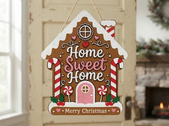 Home Sweet Home Gingerbread Door Sign Laser Cutting