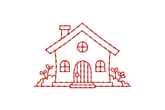House Outline Redwork Embroidery Design