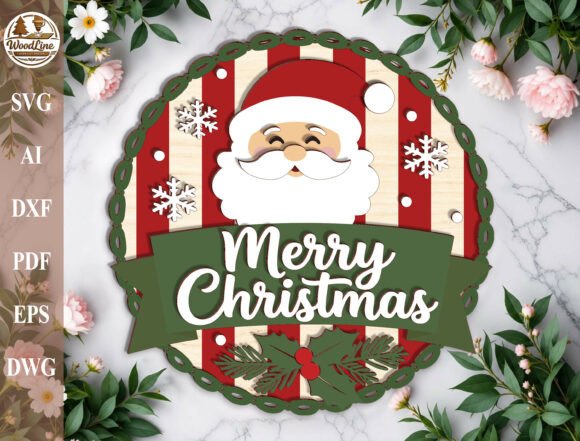 Merry Christmas Santa Door Sign SVG laser cut file
