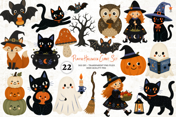 Playful Halloween Clipart Set PNG
