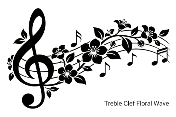 Treble Clef Floral Wave Music SVG Design