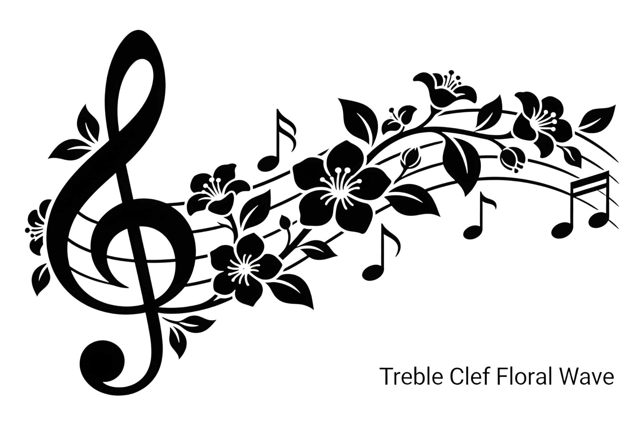 Treble Clef Floral Wave Music SVG Design