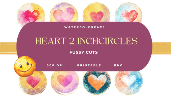 Watercolor Heart 2 Inch Circle Fussy Cut