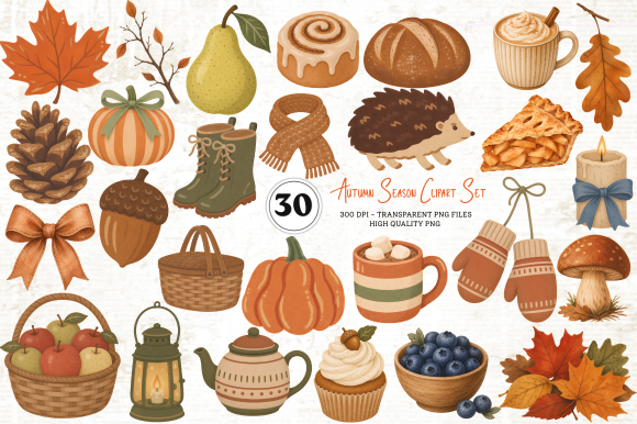Autumn Season Clipart Set PNG
