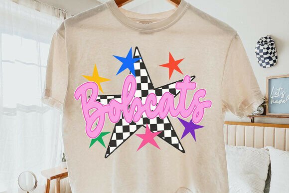 Bobcats Preppy Checkered Stars Retro PNG