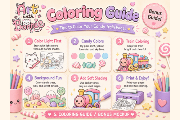 Candy Train Adventure Coloring Page Pack